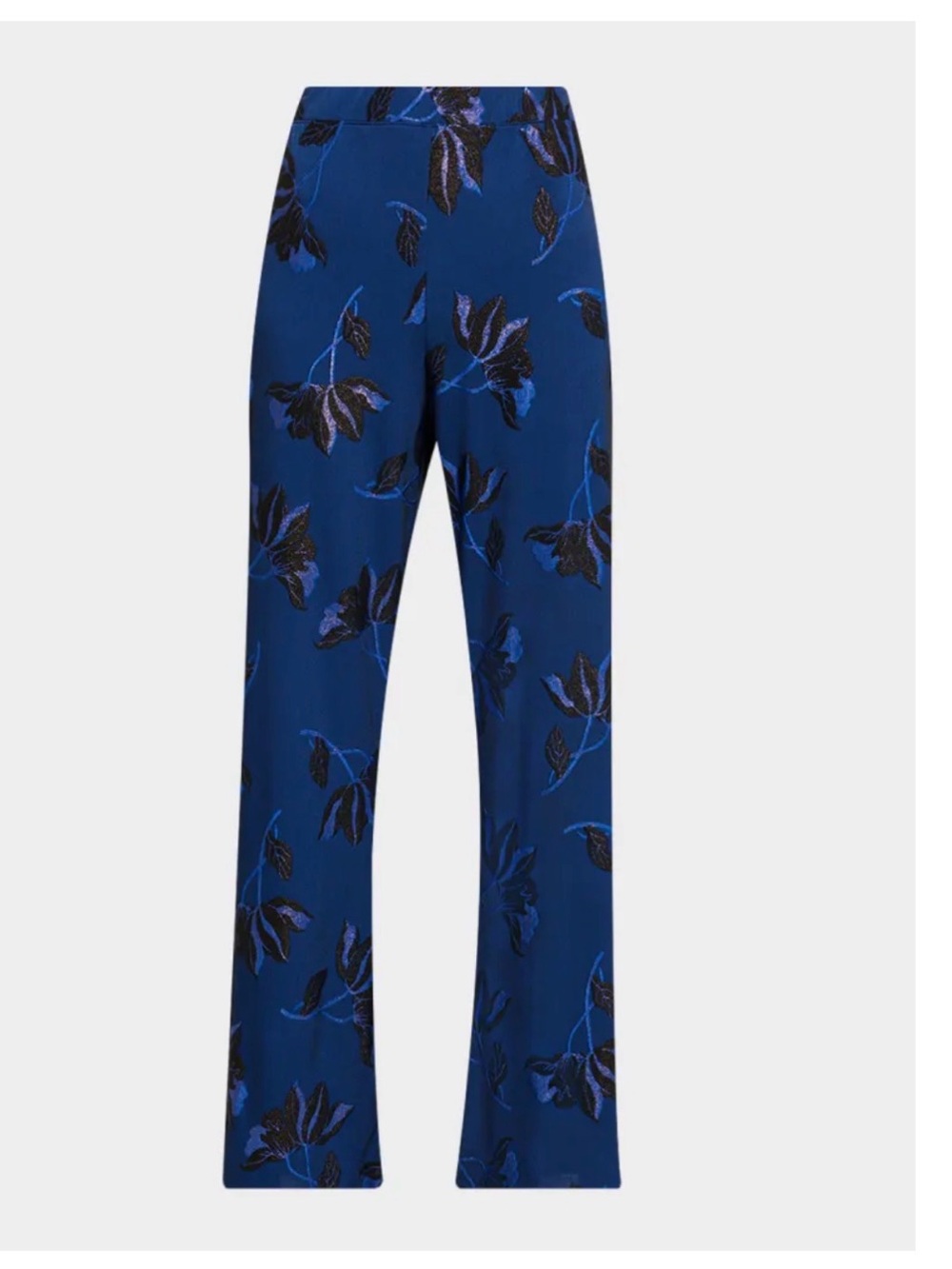 Johnny Was Jenna Metallic Floral Easy Pants in a vibrant blue with black floral